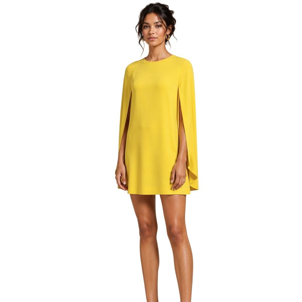 Maje Cape Sleeve Mini Shift Dress Womens Sz 1 US S Yellow Elegant Cocktail Party